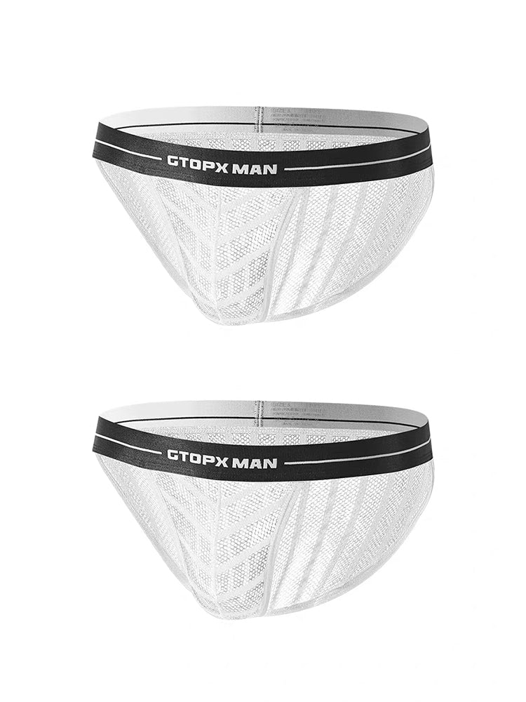 2 Pack Men's Sheer Mesh Low-Rise Breathable Briefs | dmunderwear detail image 8