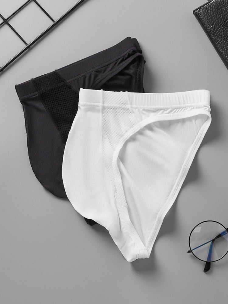 2 Pack Men's Sheer Mesh Low-Rise Sexy Ice Silk Briefs | dmunderwear detail image 10
