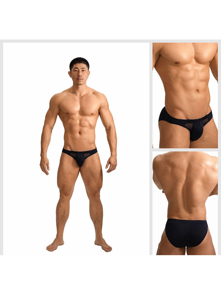 2 Pack Men's Sheer Mesh Low-Rise Sexy Ice Silk Briefs | dmunderwear detail image 6