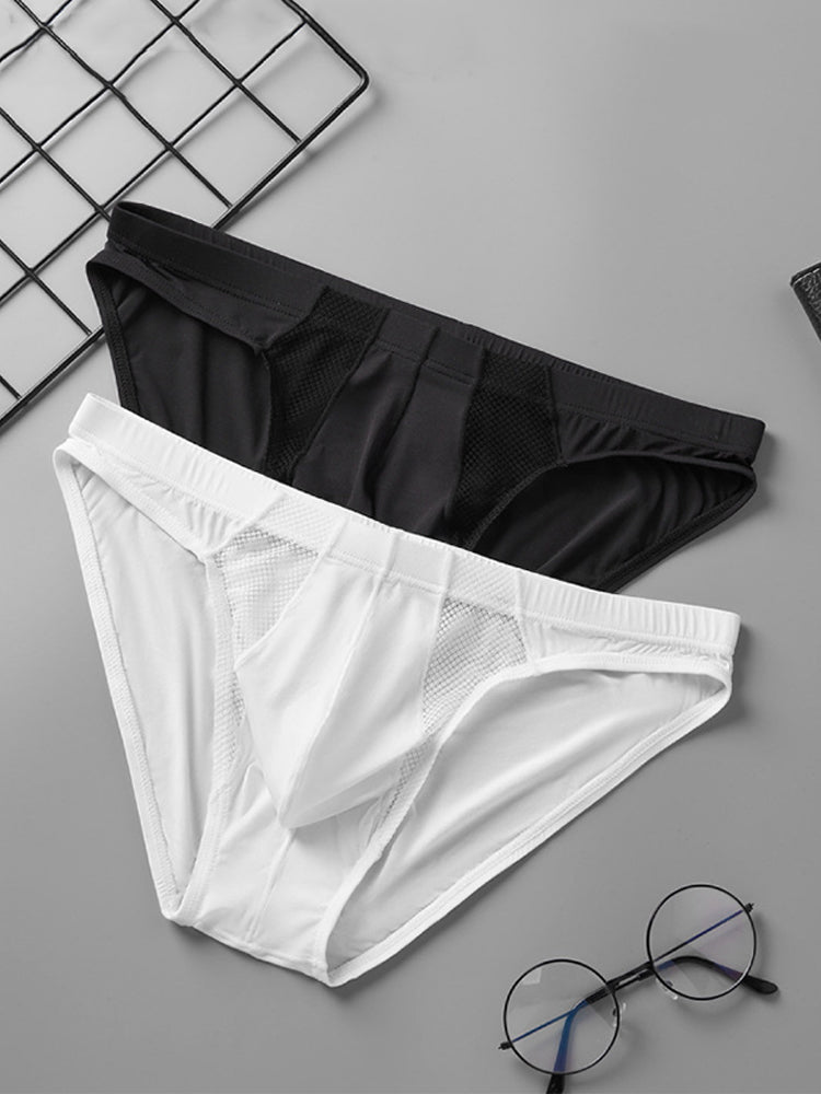 2 Pack Men's Sheer Mesh Low-Rise Sexy Ice Silk Briefs | dmunderwear detail image 9