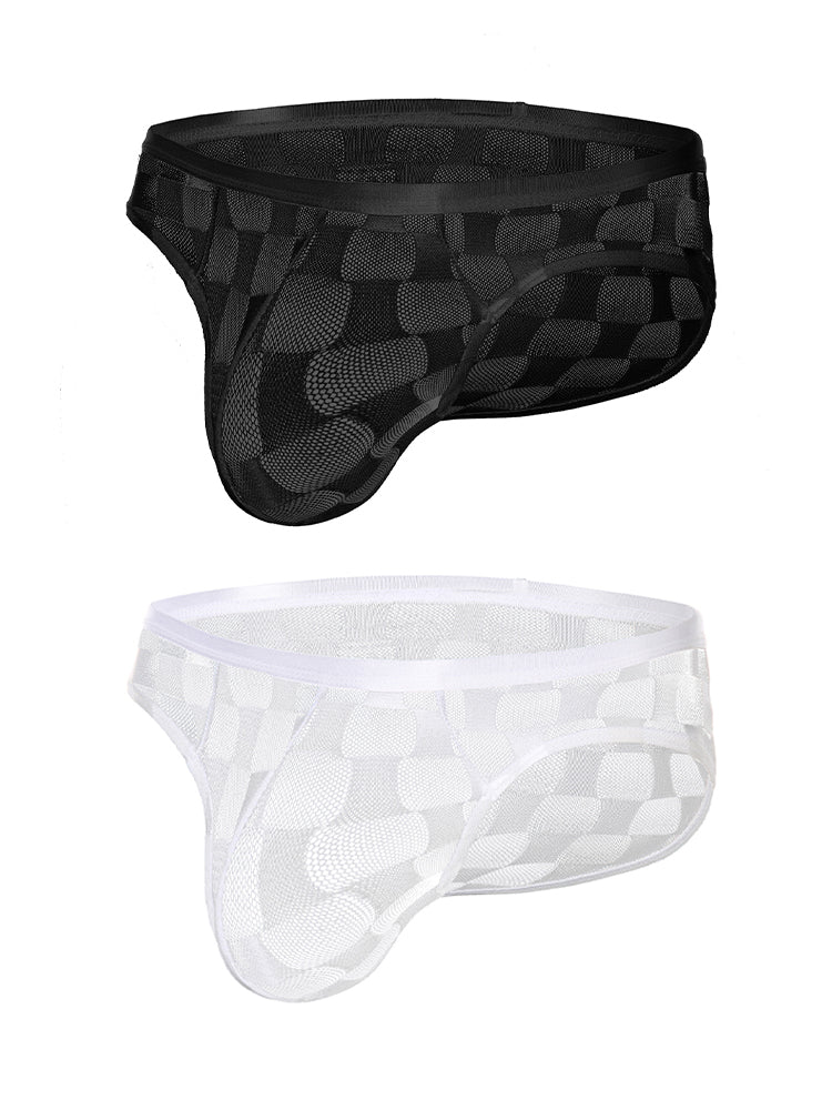 2 Pack Men's Sheer Mesh U-Pouch Ultra-Thin Low-Rise & Sexy Breathable Comfort Bikini | dmunderwear detail image 2
