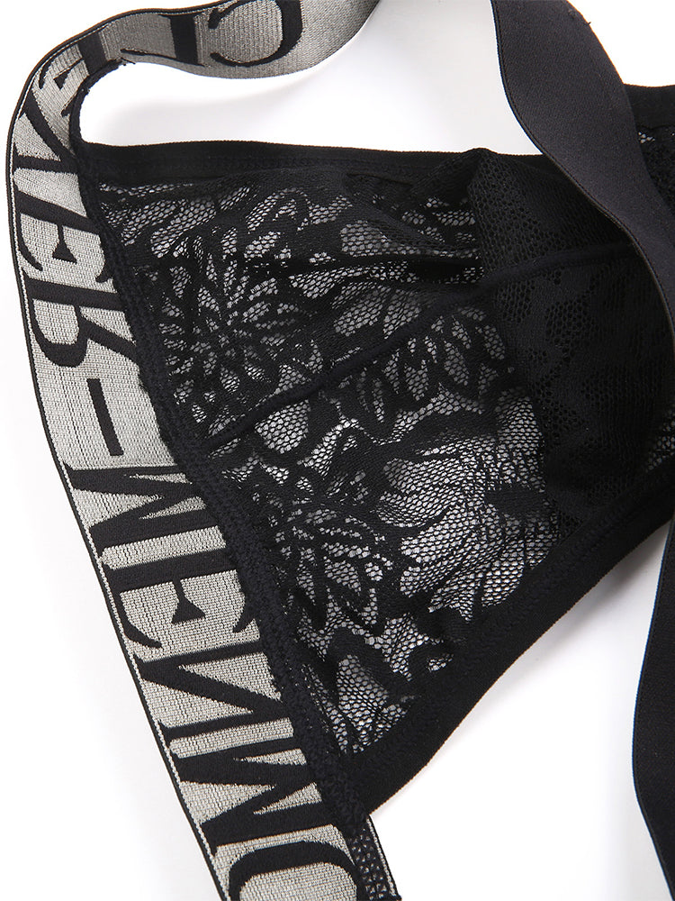 Men's Silky Touch Black Sexy Lace Lightweight & Airy Skin-Friendly Bikini | dmunderwear detail image 15