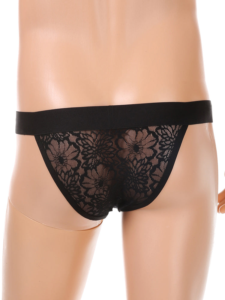 Men's Silky Touch Black Sexy Lace Lightweight & Airy Skin-Friendly Bikini | dmunderwear detail image 5