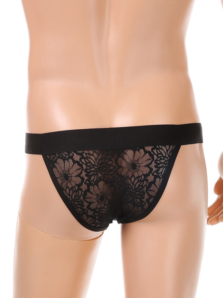 Men's Silky Touch Black Sexy Lace Lightweight & Airy Skin-Friendly Bikini | dmunderwear detail image 9