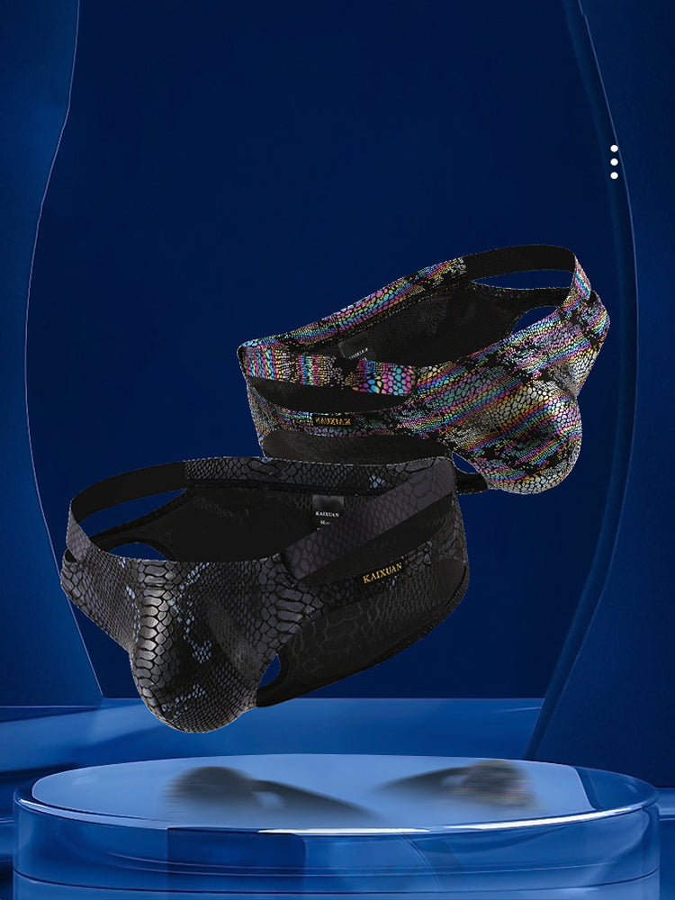 2-pack Men's Snake Print Hollow Briefs | dmunderwear detail image 3
