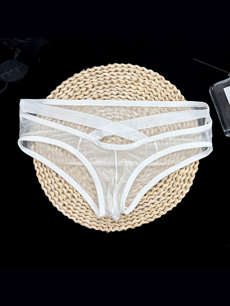 2 Pack Men's Sheer Ultra-Thin Silky Bikini with Cross Waistband | dmunderwear detail image 11