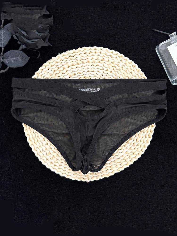2 Pack Men's Sheer Ultra-Thin Silky Bikini with Cross Waistband | dmunderwear detail image 12