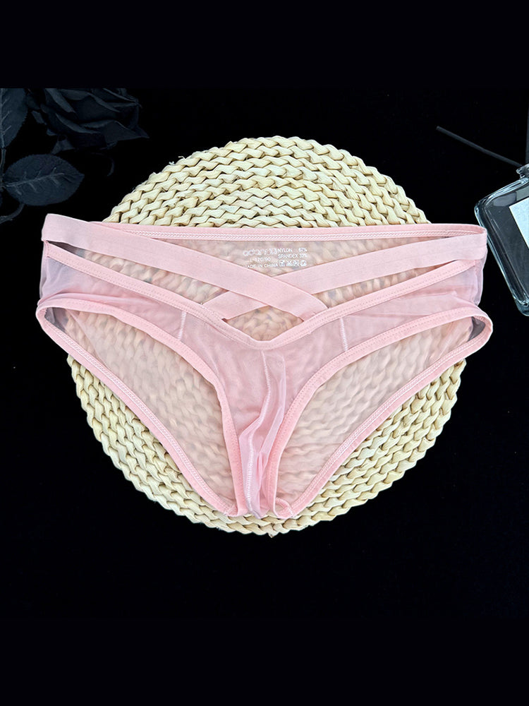 2 Pack Men's Sheer Ultra-Thin Silky Bikini with Cross Waistband | dmunderwear detail image 13