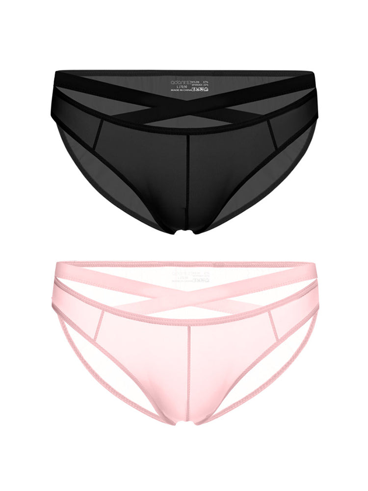 2 Pack Men's Sheer Ultra-Thin Silky Bikini with Cross Waistband | dmunderwear detail image 14
