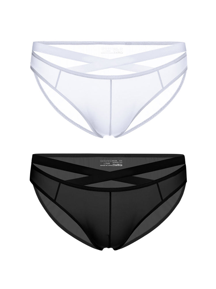 2 Pack Men's Sheer Ultra-Thin Silky Bikini with Cross Waistband | dmunderwear detail image 2