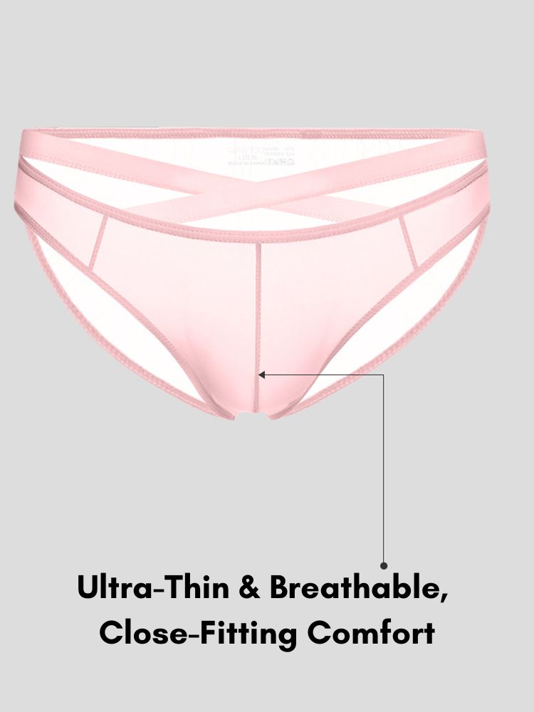 2 Pack Men's Sheer Ultra-Thin Silky Bikini with Cross Waistband | dmunderwear detail image 6