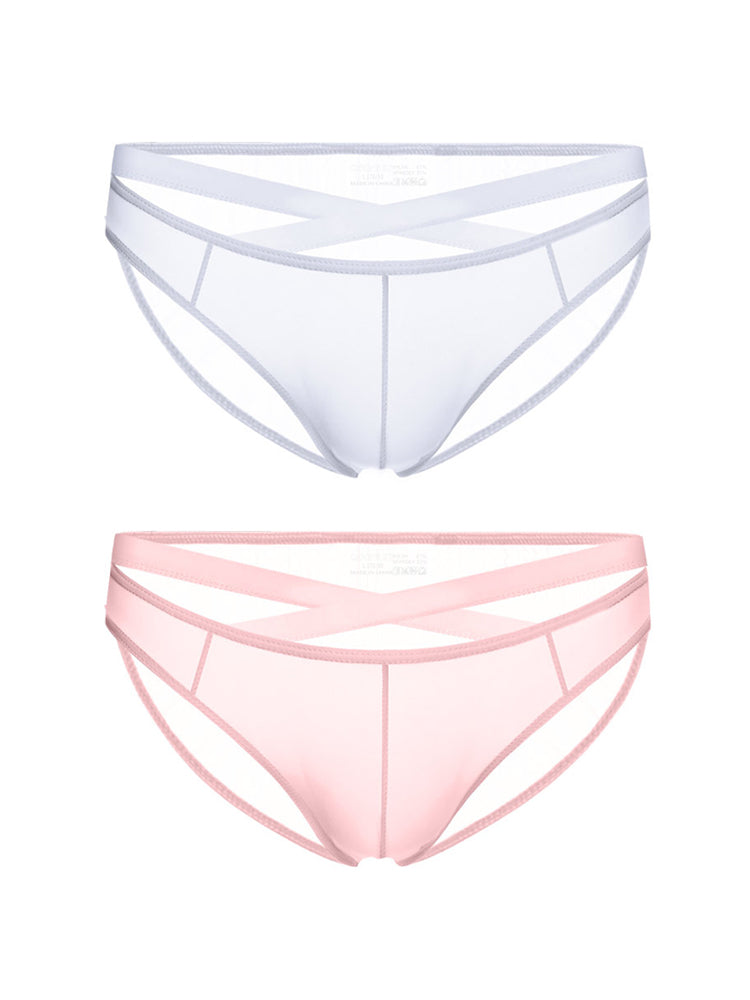 2 Pack Men's Sheer Ultra-Thin Silky Bikini with Cross Waistband | dmunderwear detail image 8