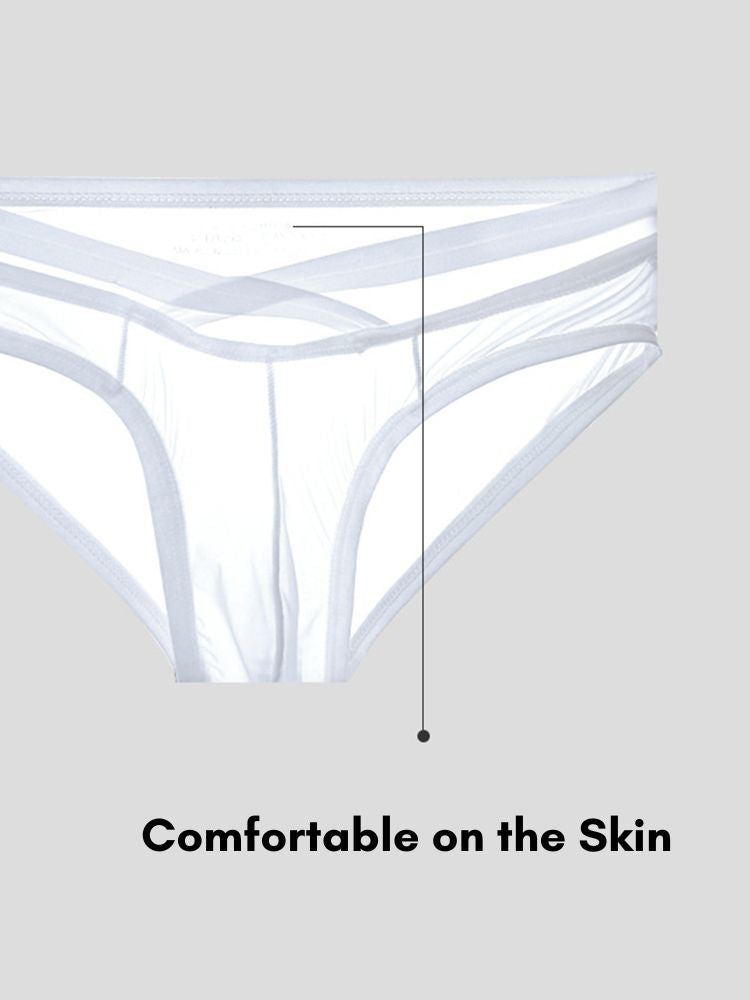 2 Pack Men's Sheer Ultra-Thin Silky Bikini with Cross Waistband | dmunderwear detail image 9