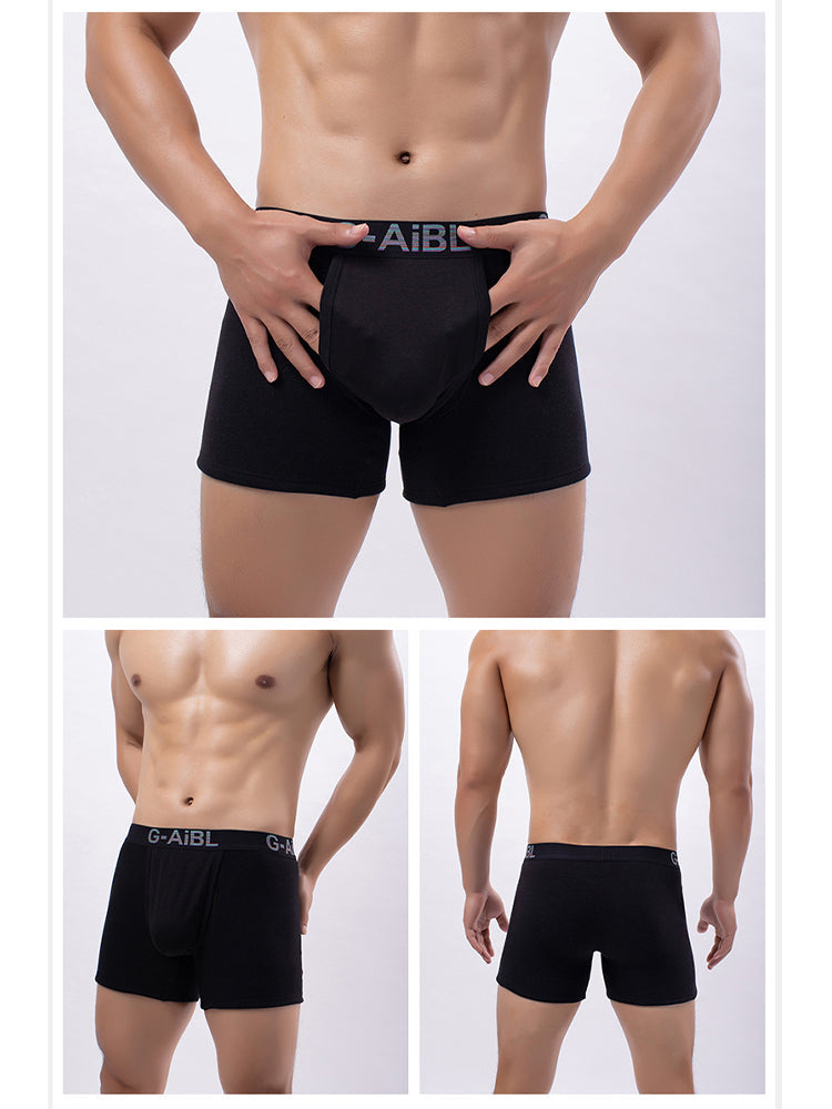 2 Pack Men's Solid Color Bullet Separated U-Pocket Plush Boxer Briefs | dmunderwear detail image 12