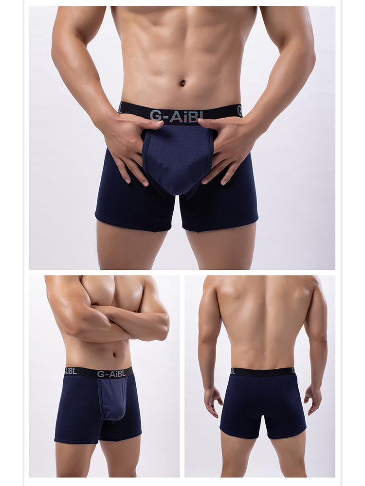 2 Pack Men's Solid Color Bullet Separated U-Pocket Plush Boxer Briefs | dmunderwear detail image 13