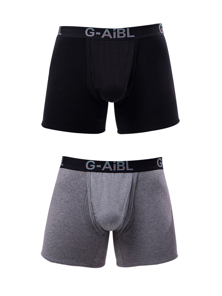 2 Pack Men's Solid Color Bullet Separated U-Pocket Plush Boxer Briefs | dmunderwear detail image 2