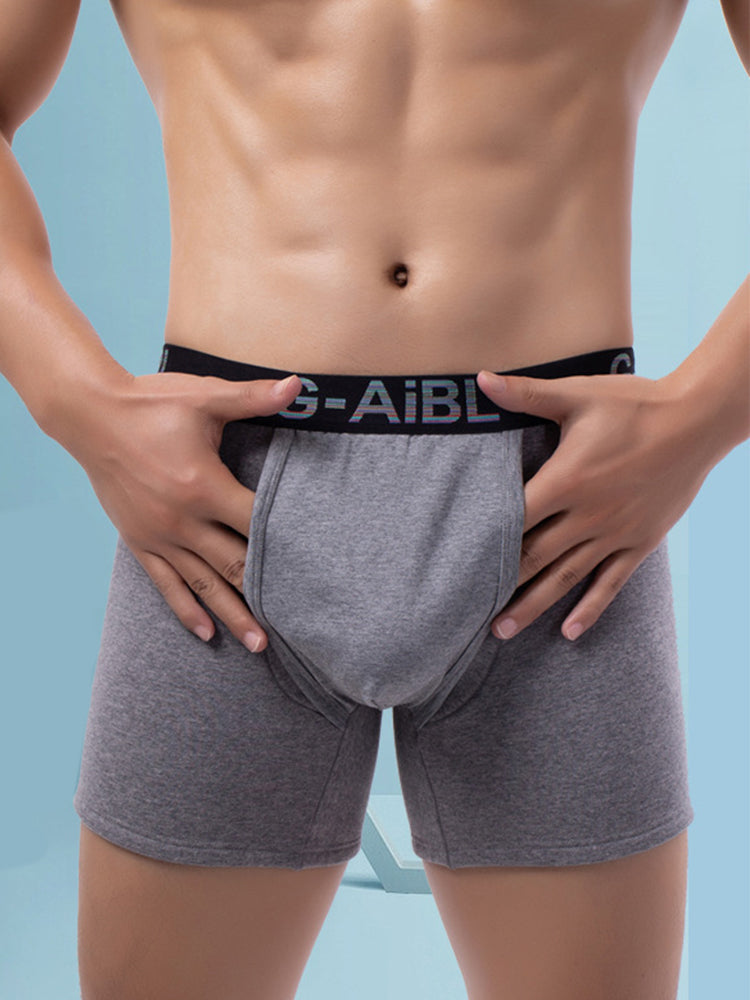 2 Pack Men's Solid Color Bullet Separated U-Pocket Plush Boxer Briefs | dmunderwear detail image 3