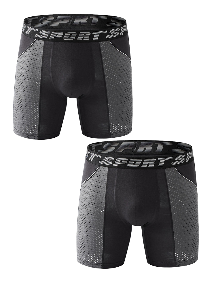 2 Pack Men's Sports Anti-friction Mesh Boxer Briefs | dmunderwear detail image 11