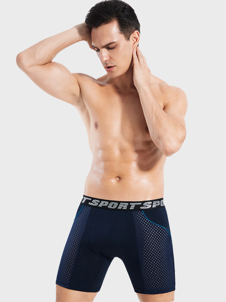 2 Pack Men's Sports Anti-friction Mesh Boxer Briefs | dmunderwear detail image 3