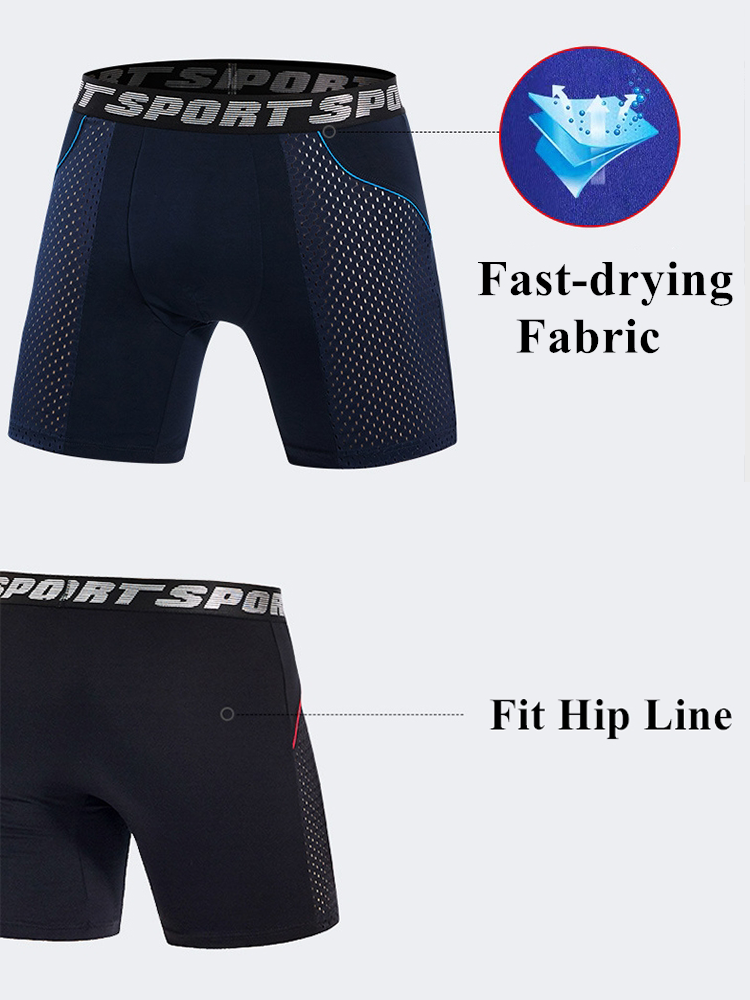 2 Pack Men's Sports Anti-friction Mesh Boxer Briefs | dmunderwear detail image 6