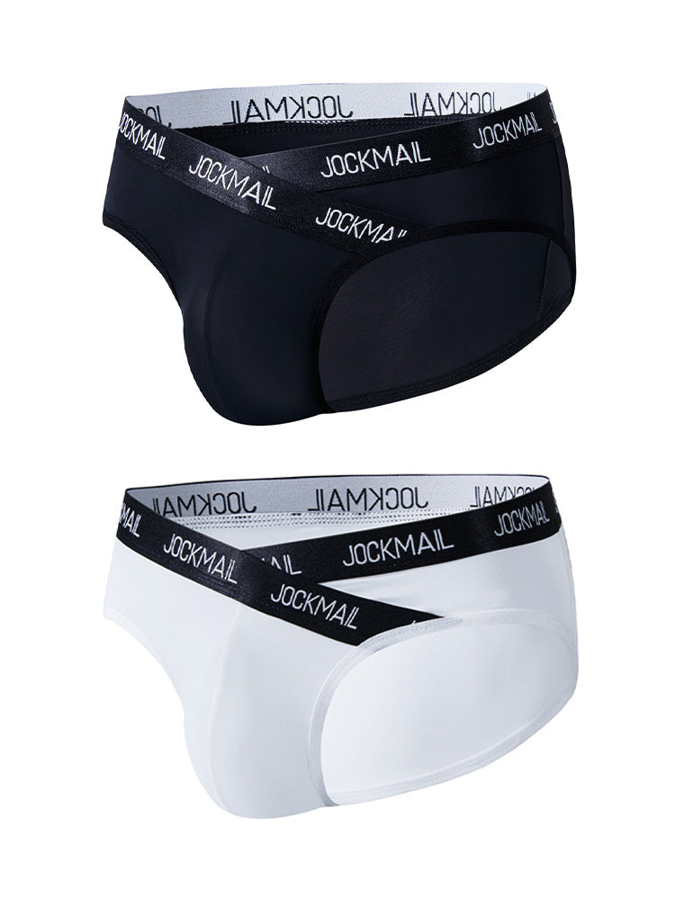 2 Pack Men's Sporty Letter Print Supportive Low-Rise Ice Silk Skin-Friendly Bikini | dmunderwear detail image 2