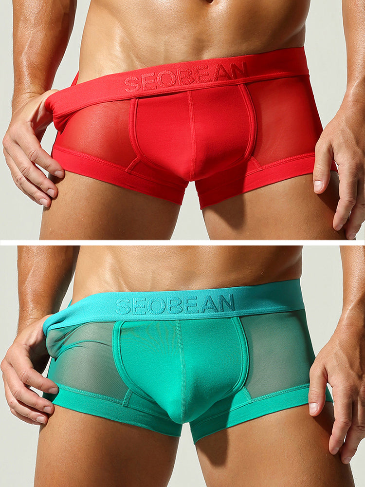 2 Pack Men's Stay-Put Fit Lightweight & Airy Solid Color Semi-Transparent Trunks | dmunderwear detail image 2