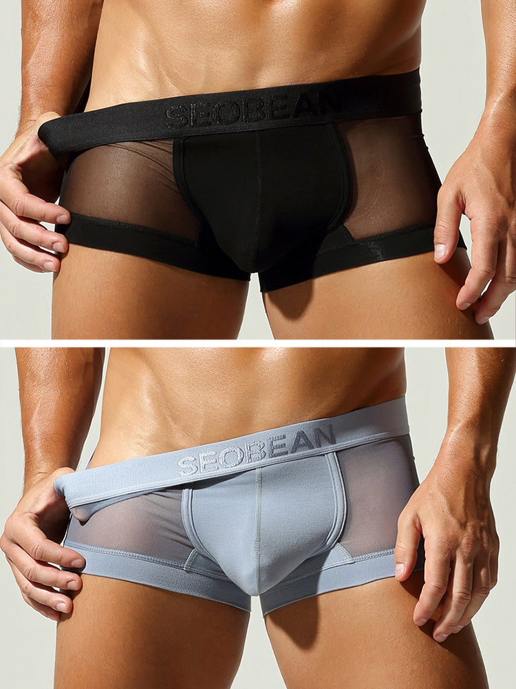 2 Pack Men's Stay-Put Fit Lightweight & Airy Solid Color Semi-Transparent Trunks | dmunderwear detail image 7