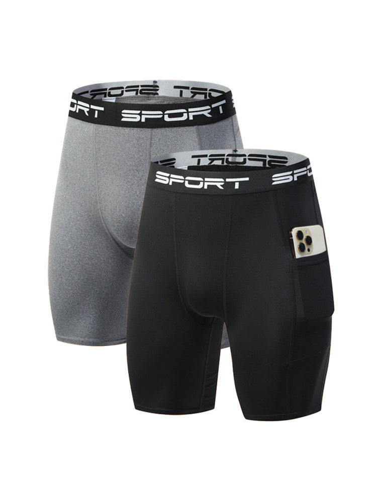 2 Pack Men's Stretch Fit Side Pocket Mid-Rise Breathable Activewear Tights | dmunderwear detail image 15