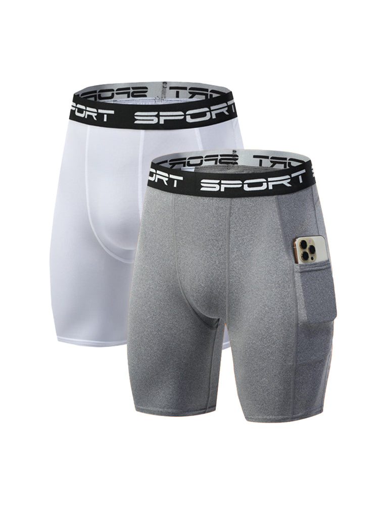 2 Pack Men's Stretch Fit Side Pocket Mid-Rise Breathable Activewear Tights | dmunderwear detail image 2