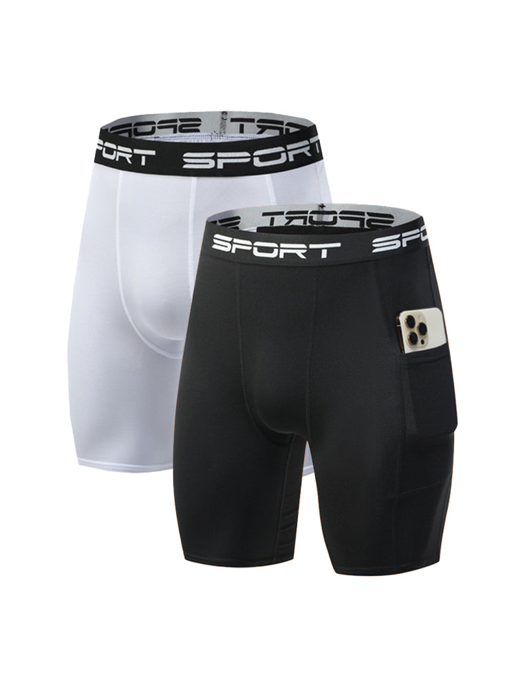 2 Pack Men's Stretch Fit Side Pocket Mid-Rise Breathable Activewear Tights | dmunderwear detail image 9