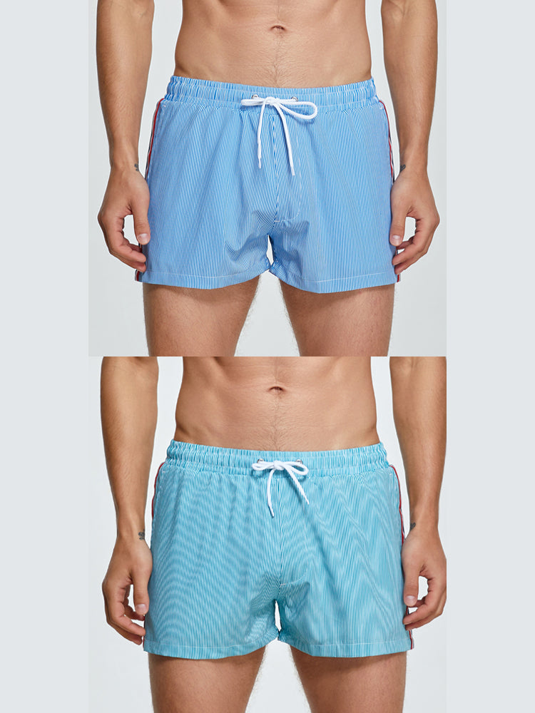 2-pack Men's Striped Double-layer Anti-embarrassment Beach Pants | dmunderwear detail image 2