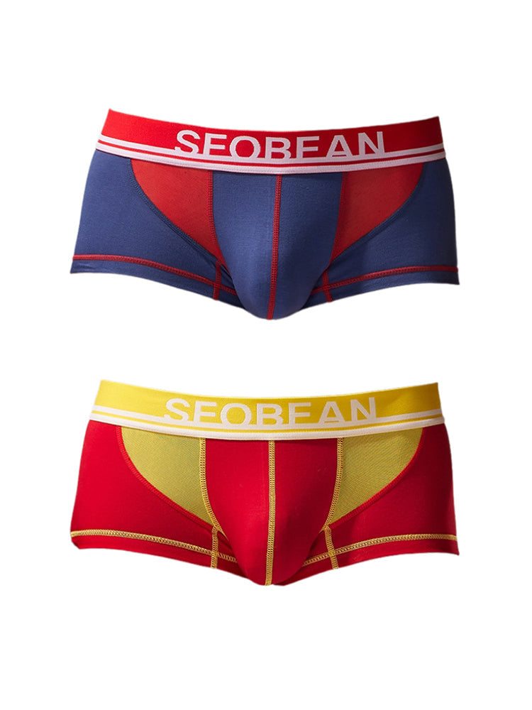 2 Pack Men's Fashion Color-Block Mesh Cotton Trunks with U-Contour Pouch | dmunderwear detail image 2