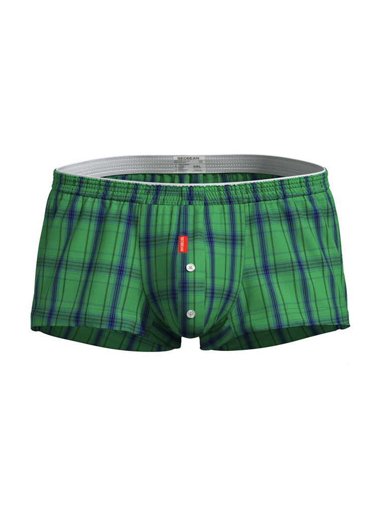 2 Pack Men's Cotton Plaid Boxers with 3D U-Pouch and Button Fly | dmunderwear