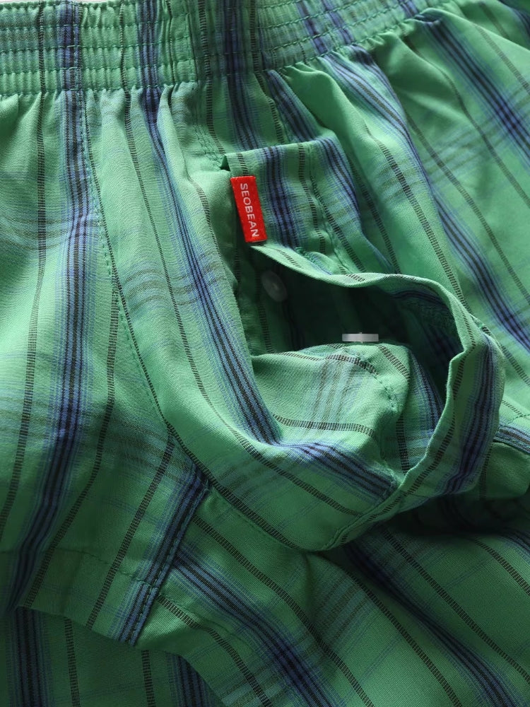 2 Pack Men's Cotton Plaid Boxers with 3D U-Pouch and Button Fly | dmunderwear detail image 12