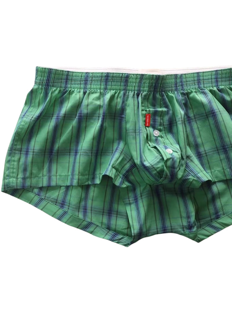 2 Pack Men's Cotton Plaid Boxers with 3D U-Pouch and Button Fly | dmunderwear detail image 13