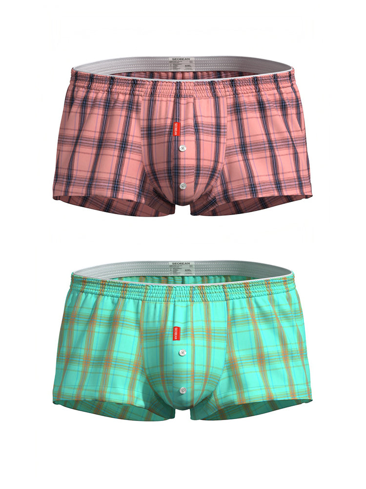 2 Pack Men's Cotton Plaid Boxers with 3D U-Pouch and Button Fly | dmunderwear detail image 14