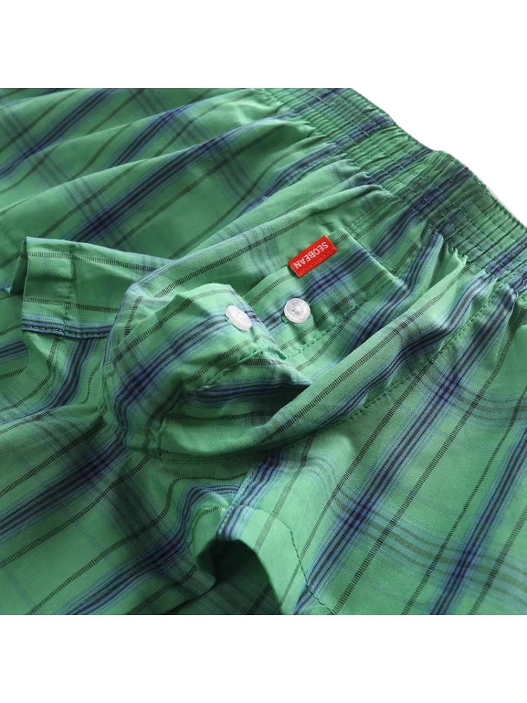 2 Pack Men's Cotton Plaid Boxers with 3D U-Pouch and Button Fly | dmunderwear detail image 15