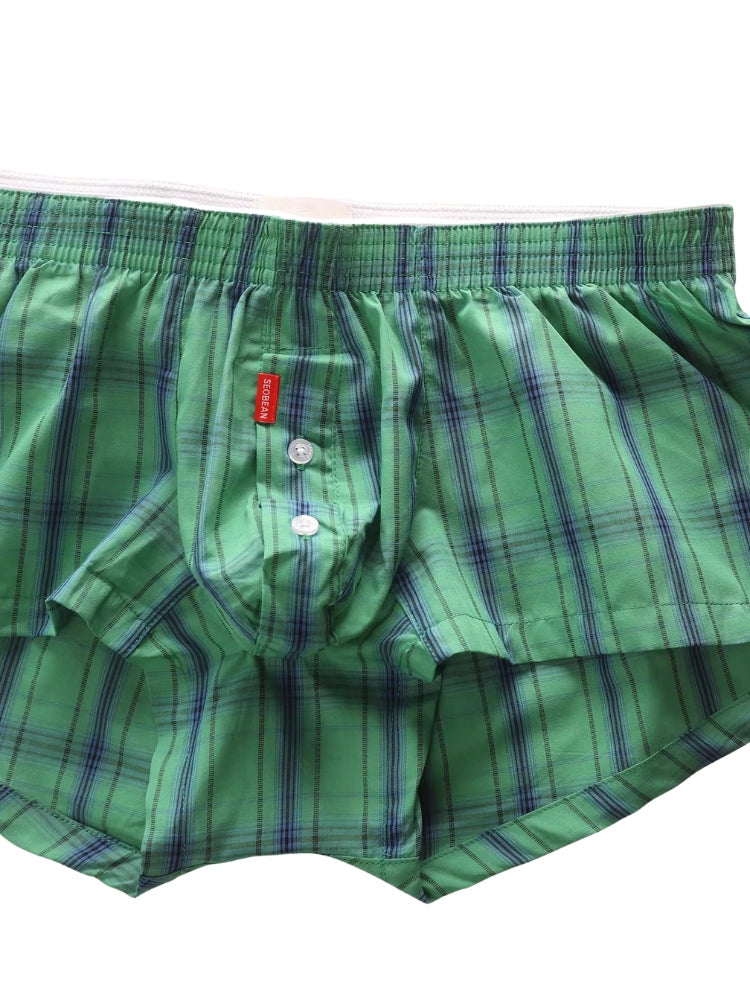 2 Pack Men's Cotton Plaid Boxers with 3D U-Pouch and Button Fly | dmunderwear detail image 16