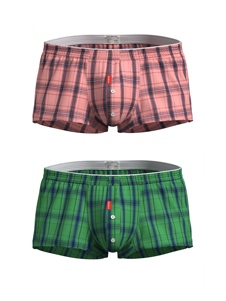 2 Pack Men's Cotton Plaid Boxers with 3D U-Pouch and Button Fly | dmunderwear detail image 2
