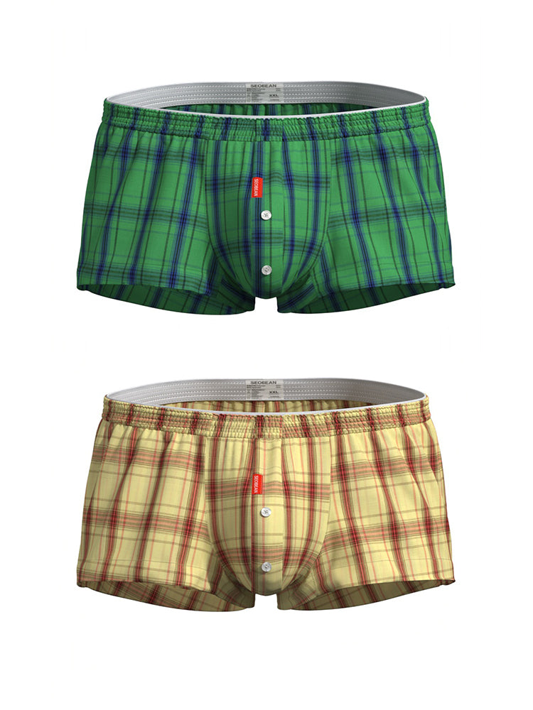 2 Pack Men's Cotton Plaid Boxers with 3D U-Pouch and Button Fly | dmunderwear detail image 20