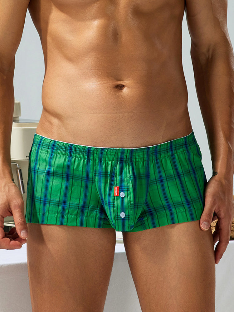 2 Pack Men's Cotton Plaid Boxers with 3D U-Pouch and Button Fly | dmunderwear detail image 5