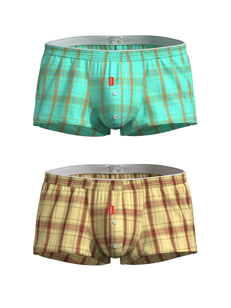 2 Pack Men's Cotton Plaid Boxers with 3D U-Pouch and Button Fly | dmunderwear detail image 8