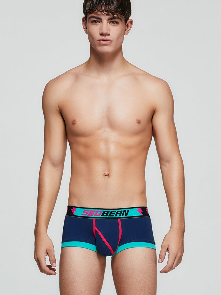 2 Pack Men's Cotton Sport Trunks with U-Pouch & Color-Block Design | dmunderwear