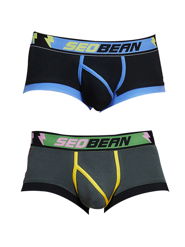 2 Pack Men's Cotton Sport Trunks with U-Pouch & Color-Block Design | dmunderwear detail image 2