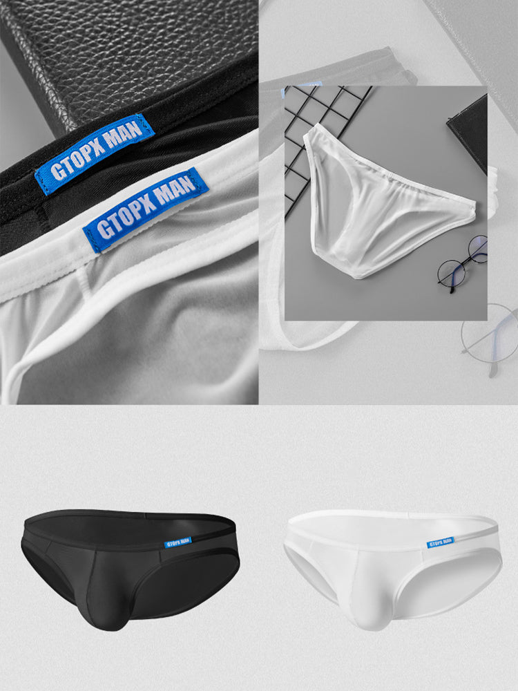 2 Pack Men's Thin Ice Silk Face Mask Fabric U-Convex Sexy Semi-Transparent Bikini | dmunderwear detail image 13