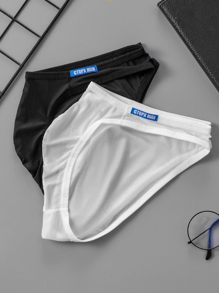 2 Pack Men's Thin Ice Silk Face Mask Fabric U-Convex Sexy Semi-Transparent Bikini | dmunderwear detail image 14