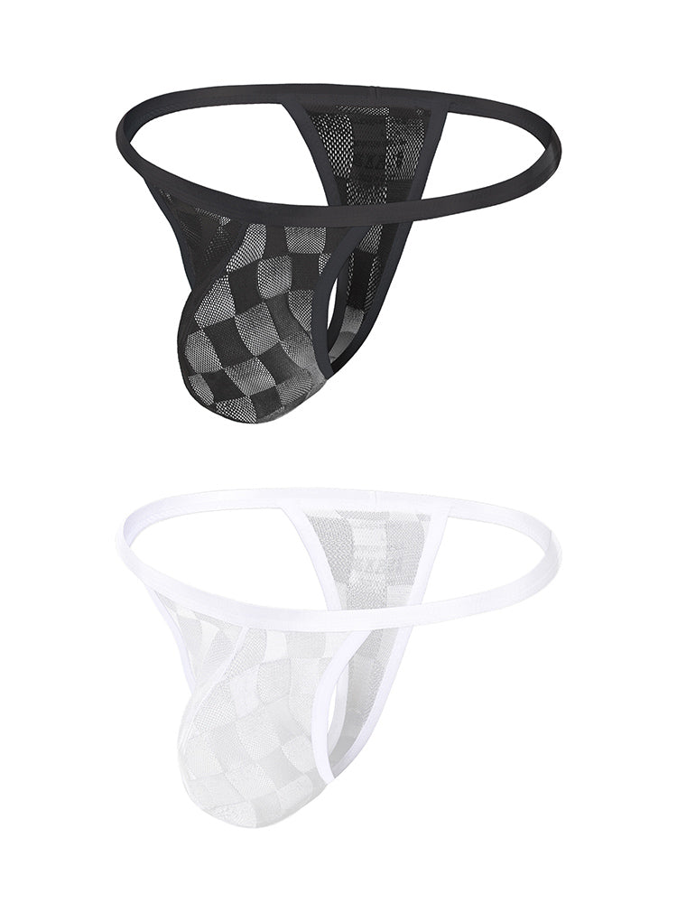 2 Pack Men's Thin Straps & U-Pouch for Ventilation Grid Pattern Strings | dmunderwear detail image 2