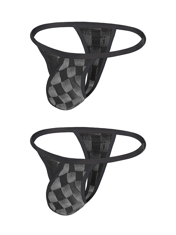 2 Pack Men's Thin Straps & U-Pouch for Ventilation Grid Pattern Strings | dmunderwear detail image 8