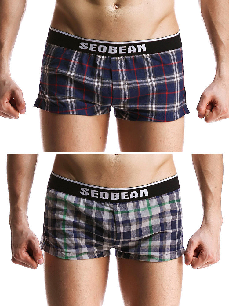 2 Pack Men's Trendy Plaid Design Zero-Irritation Cooling Airflow Supportive Boxers Shorts | dmunderwear detail image 14