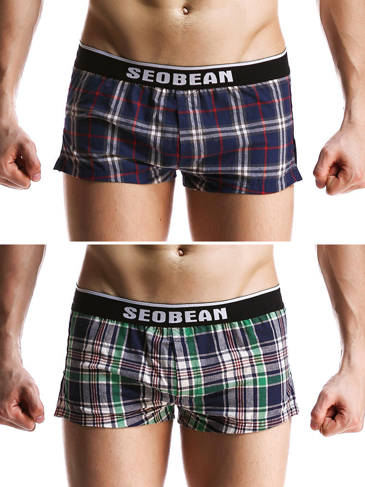 2 Pack Men's Trendy Plaid Design Zero-Irritation Cooling Airflow Supportive Boxers Shorts | dmunderwear detail image 2
